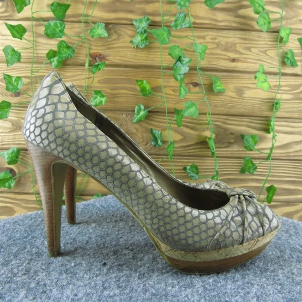 Moda Spana  Women Peep Toe Heel Shoes Size 8 Medium‎ Brown Leather